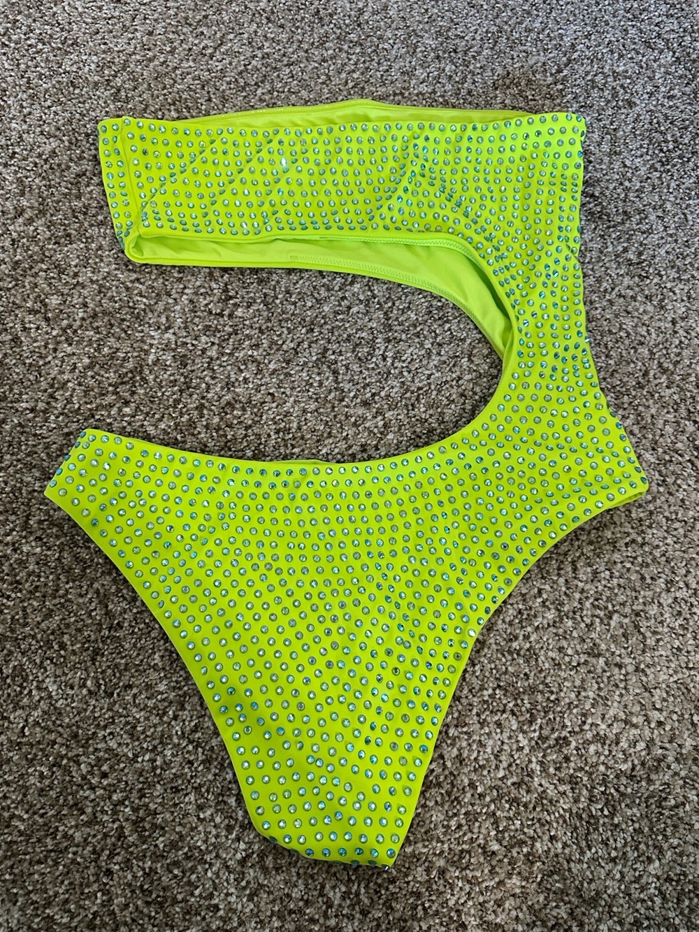 Oh Polly Embellished Acid Lime Green Cutout Swimsuit - Picture 6 of 6